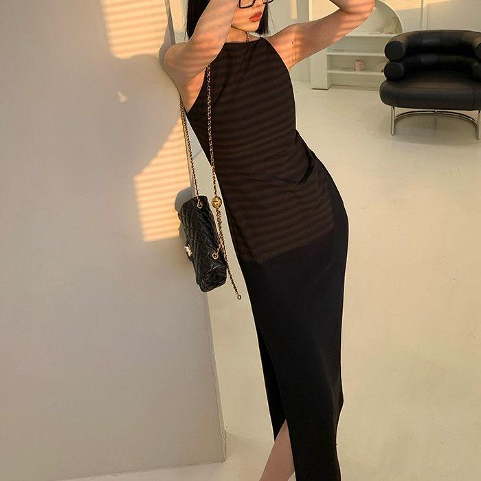 Red Suspender Dress Summer 2021 New Popular Sexy Slim Slimming Outer Wear One Word Collar French Sleeveless