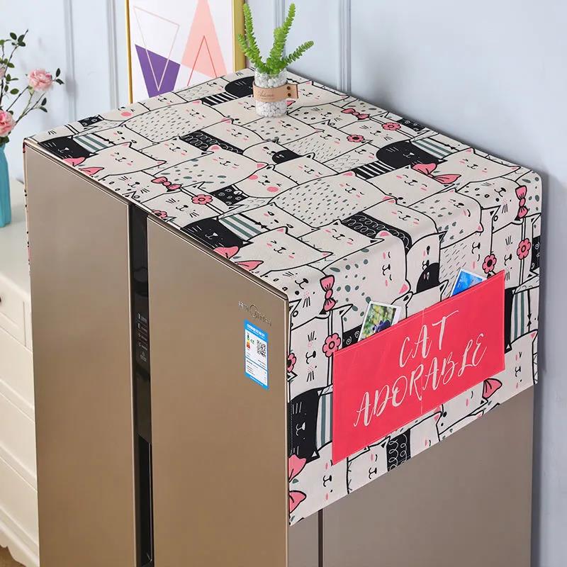 Refrigerator Cover Cloth Cotton Linen Waterproof and Dustproof Cover Towel Refrigerator Cover
