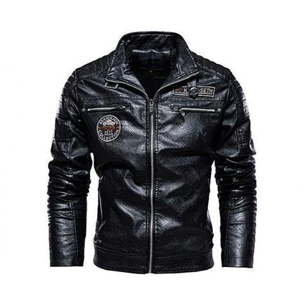 Motorcycle Color Matching Casual Men's Leather Jacket Casual Trend Fashion Stand-up Collar Youth Tough Guy Leather Jacket