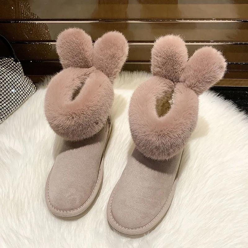 Rabbit Ears Snow Boots Women Winter Plus Velvet Thick Wild Korean Version of Short Tube Cotton Shoes Warm Shoes Women