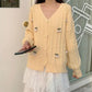 Cardigan Knitwear Sweet Puff Sleeve Short V-neck Cherry Sweater Women's Top Long Sleeve Warm Loose Sweater Jacket