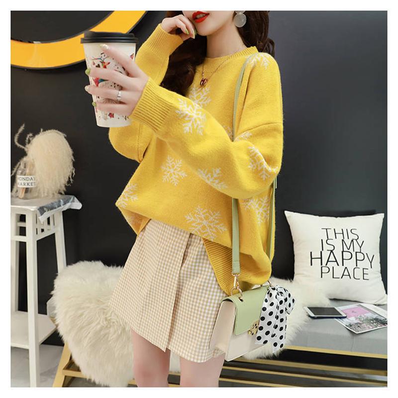 Pofulove Lazy Wind Jacket Wild Sweater Women Sweater Female Students Korean Loose Round Neck Hooded