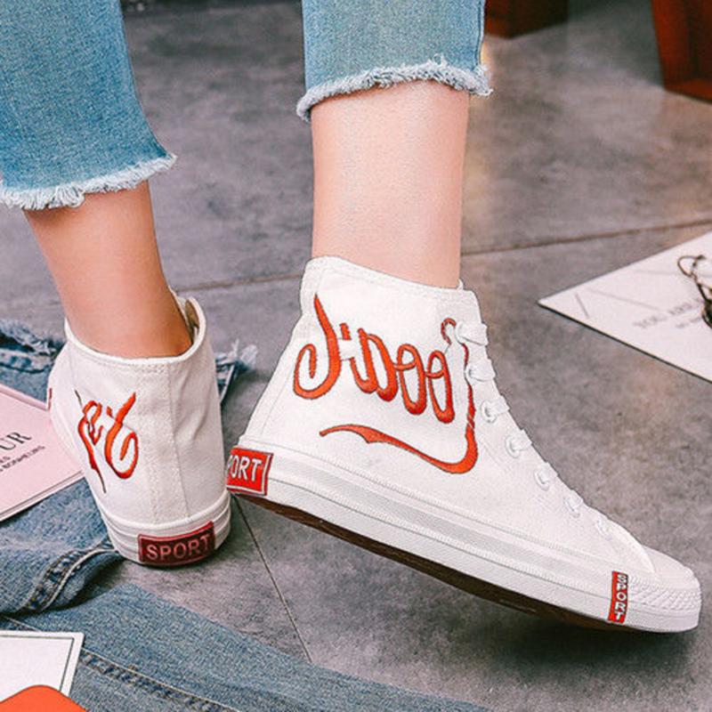 Student Women's Cloth Shoes Korean Canvas Shoes Embroidery Board High-top Shoes Women's Shoes White Shoes Women