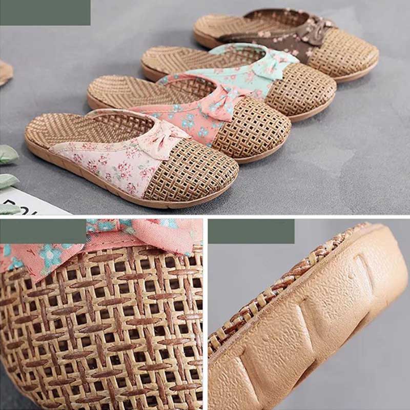 Summer Subgrass Woven Sandals and Slippers Ladies Linen Slippers Home Indoor Non-slip Floor Thick Bottom