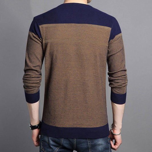 2019 Autumn Winter Warm Wool Sweaters Casual Patchwork V-neck Pullover Men Brand Slim Fit Sweater