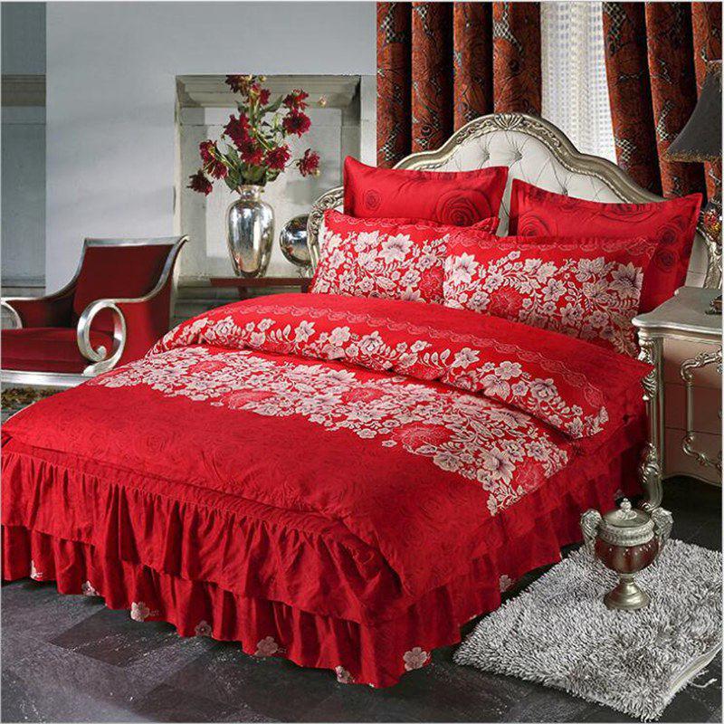 Bedding Set Queen Size Cotton Wedding Bed Dust Ruffle Bed Skirt Flower Plants King Doub