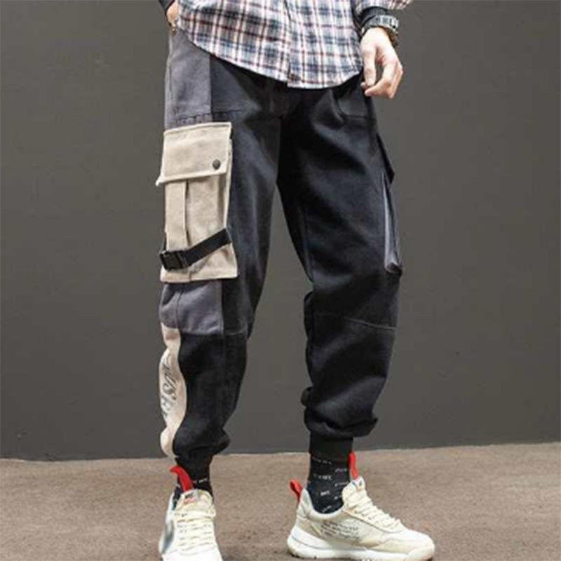 Cotton Retro Loose Hip-hop Ins Sports Pants Overalls Men's Contrasting Color Pockets Long Pants