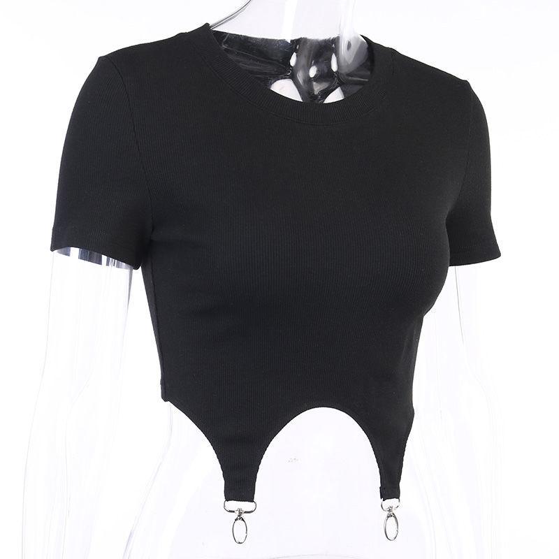 Summer Navel Short-sleeved T-shirt Female Street Metal Tooling Design Personality Top Sexy Tight T-shirt