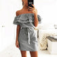 Large Size Women's Summer Dress One-shoulder Fashion Ruffled Striped Loose Waist Dress Casual Strapless