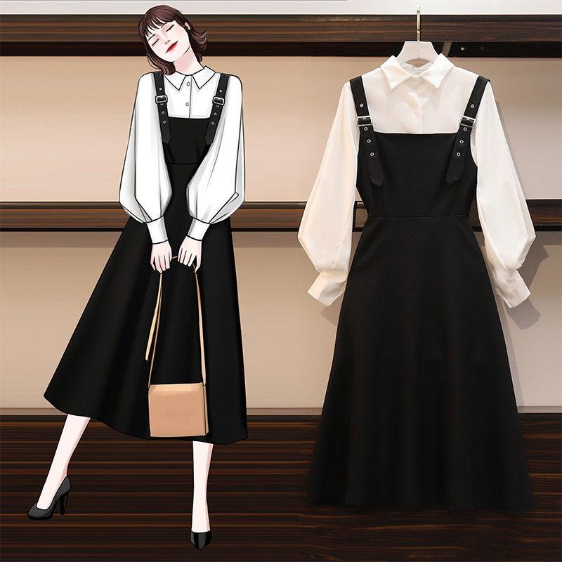 Two-piece Single/large Size Women's Spring  Autumn Suit Women's Fashion Shirt Covering Belly Slimming Dress Women