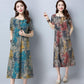 Round Neck Plus Size Loose Print Dress Short Sleeve Plus Size Women's Long Ethnic Style Long Sleeve Dress Loose Casualb