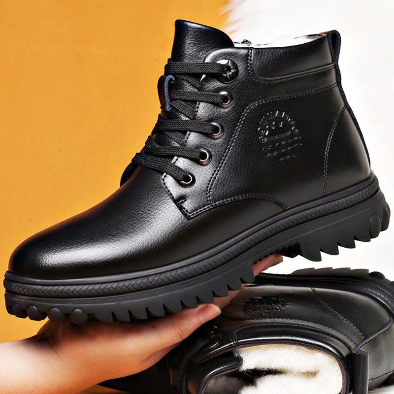 Winter Men's Genuine Leather Boots Wool Inner Thickening High-top Warm Ankle Boots  Business Leather Shoes Snow Boots