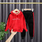 Girls Gold Silk Double-faced Fleece Casual Spring, Autumn and Winter Suit Korean Version of The Two-piece Suit