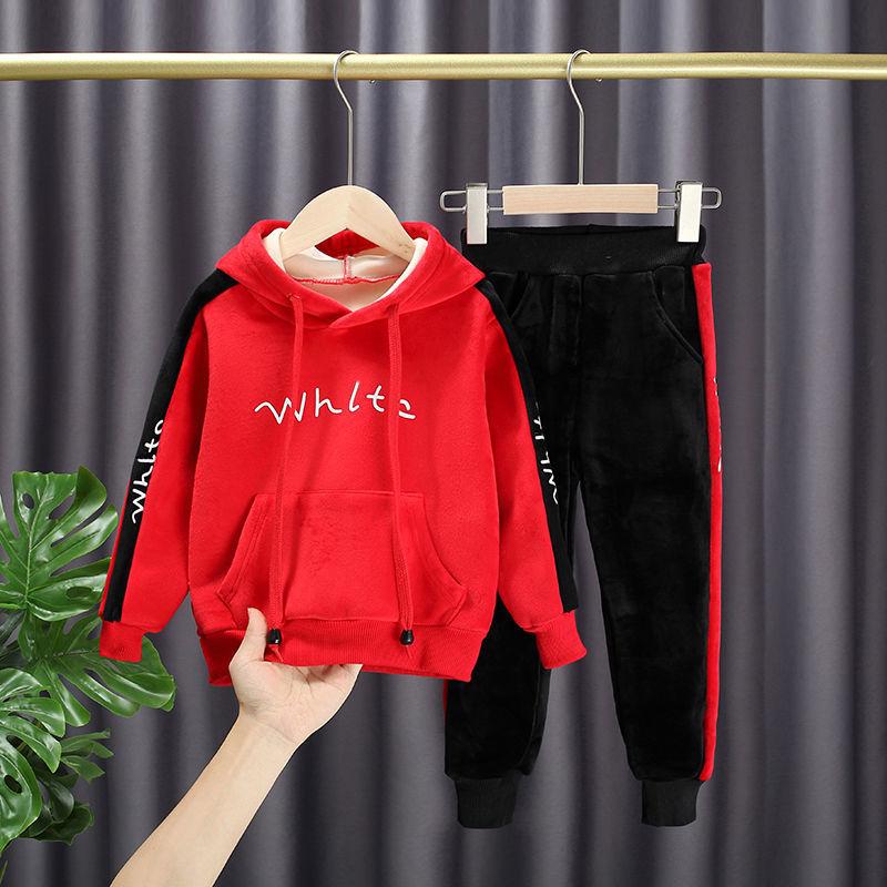 Girls Gold Silk Double-faced Fleece Casual Spring, Autumn and Winter Suit Korean Version of The Two-piece Suit