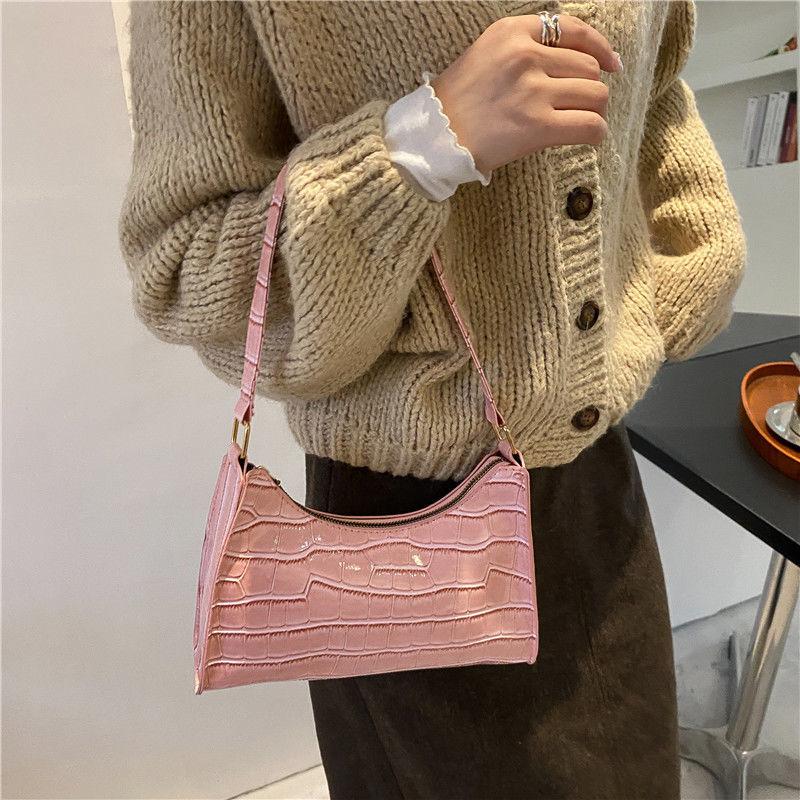 Exquisite Shopping Bag Niche Underarm Bag Women Retro Casual Women's Shoulder Bag Crocodile Grain Leather Solid Color Women's Chain Handbag
