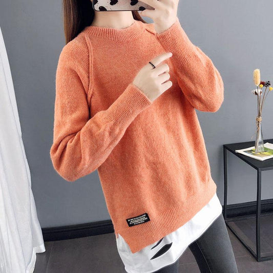 Autumn and Winter Round Neck Loose Sweater Mid-length All-match Casual Bottoming Shirt Pure Simple Female Sweater