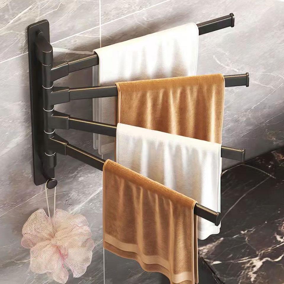 31cm Rotating 2 Bar Bathroom Towel Rack Free Punching Multi-bar Drying Space Aluminum Towel Bar Bathroom Rack Dormitory Rack Kitchen Towel Rack