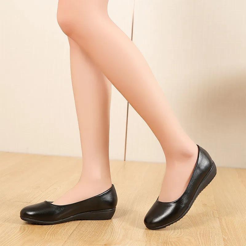 Women's Flat Shoes Leather Shoes Work Shoes Work Professional Flight Attendant Flat Shoes Comfortable Nurse Shoes Soft Bottom Mother Shoes