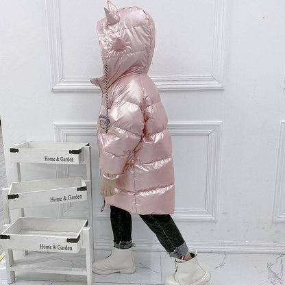 Girls' Warm and Windproof Down Jacket Mid-length Jacket White Duck Down Children's Wear