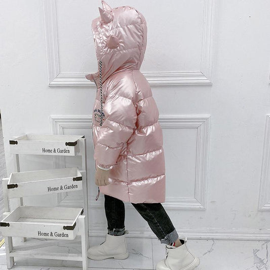 Girls' Warm and Windproof Down Jacket Mid-length Jacket White Duck Down Children's Wear