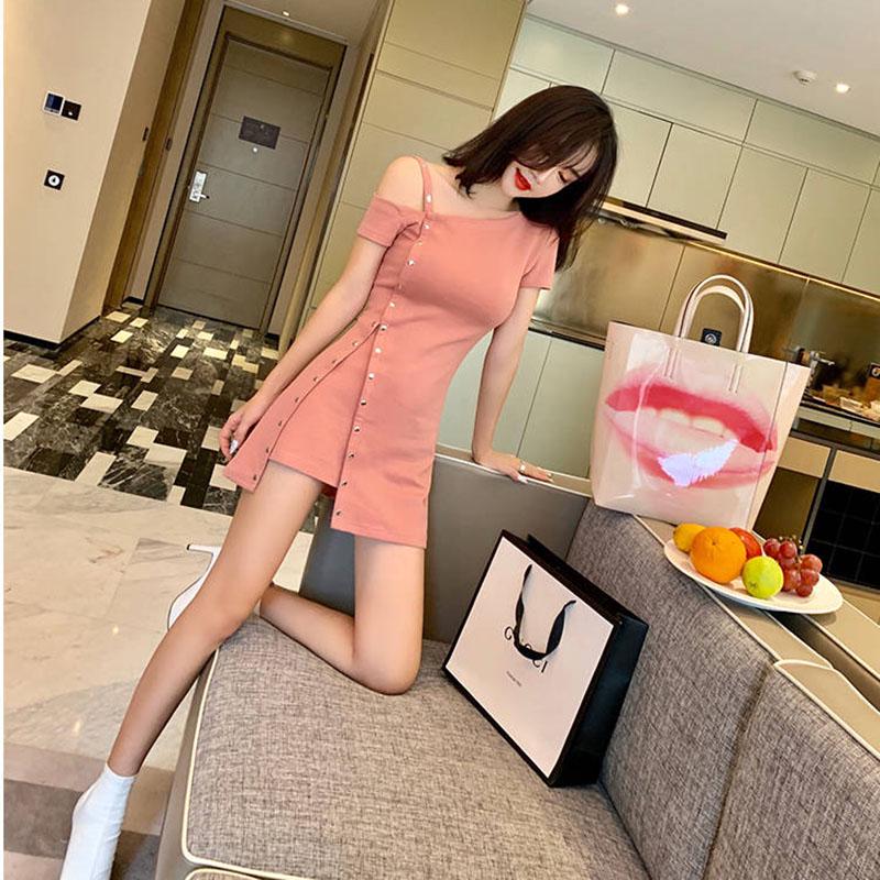 Women One-shoulder Spaghetti Strap Dress Sexy Asymmetrical Dress Summer Mini Club Dress
