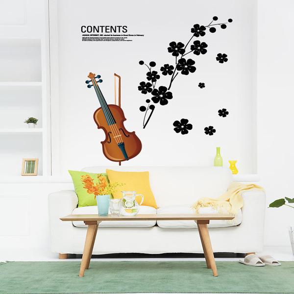 Removable wall sticker living room bedroom TV background floral wedding room decoration violin