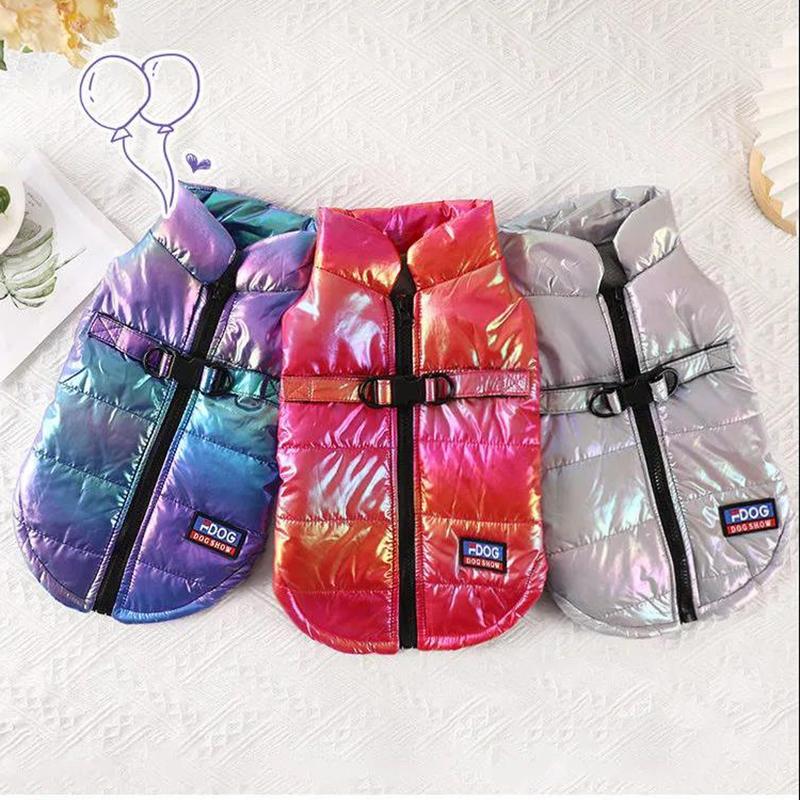 Pet Clothing Dog Clothes Rainbow Gradient Color Vest Puppy Teddy Winter Thick Cotton Clothes Cat Waterproof Sweater Jacket Zipper Coats for Large Dog