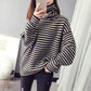 Autumn and Winter High-neck Casual Sweater Striped Pattern Loose Padded Bottoming Shirt Fashion All-match Female Top