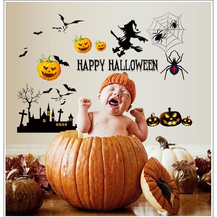 Bar Ghost Festival Halloween Pumpkin Light Spider Decorative Sticker Black Creative Wall Sticker