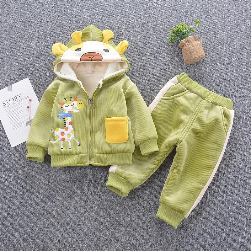 Baby Plus Velvet Suit Autumn and Winter Clothes Thickened Children's Winter Clothes Western Style Winter Hooded Fashionable Boy Clothes