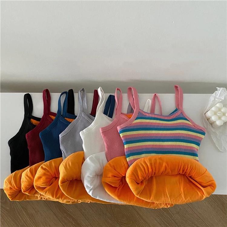 Thermal Wear Women Rainbow Winter Vest Velvet Warm Body Tank Tops Slim Square Neck Slim Inner Wear Sexy Clothing Thermals