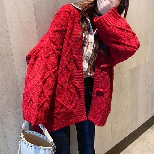 Autumn and Winter Sweater Cardigan Loose and Versatile Lazy Style Thick Knit Sweater Top