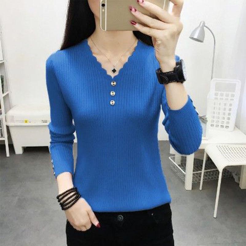 Can't Afford The Ball Fabric Button V-neck Sweater Women Loose Casual Fashion Korean Knitted Pullover Sweater