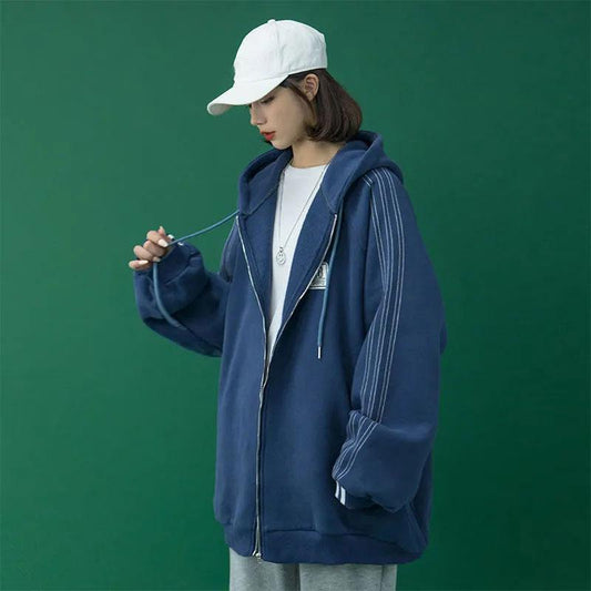 Autumn and Winter Coat Women's Preppy Style Hooded Zipper Cardigan Sweater Ins All-match Korean Jacket Ladies Loose Casual Coat