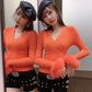 V-neck Women's Blouse Slim-fit Plush Long-sleeved Tight-fitting Bottoming Shirt Short Pullover Winter