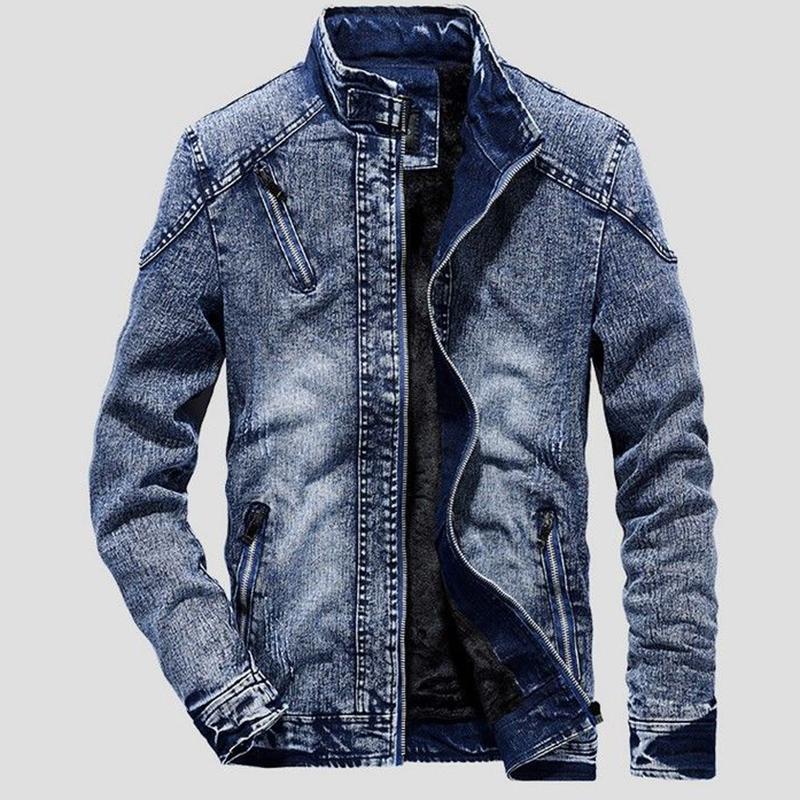 Denim Jacket Men's Korean Style Slim Casual Jacket Men's Autumn and Winter Plus Velvet Thickening Retro Washed Men's Clothing
