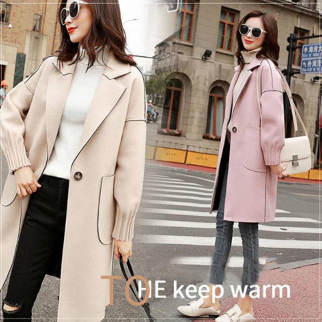 Women Autumn Winter Woollen Coat Long Sleeve Turn-Down Collar Blazer Outwear Jacket Elegant Overcoat