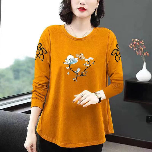 Women's Spring Autumn Round Neck Long Sleeve T-Shirt Loose Print Casual Top