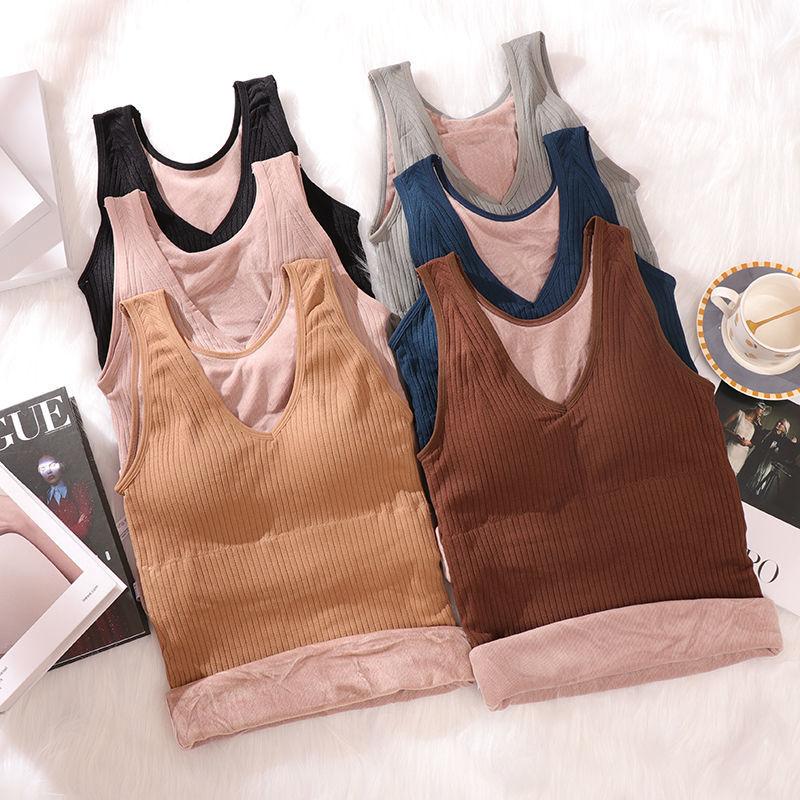 Velvet Women Vest Sexy Winter Clothing Thermal Underwear Warm Body Tops with Pad Sleeveless Slim V Neck Solid Inner Wear