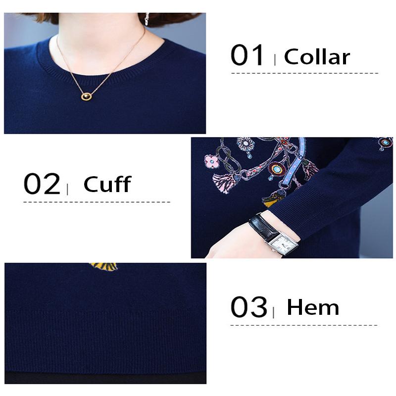 Women's Autumn and Winter Printed Sweater Round Neck Long Sleeve Knit Sweater Middle-aged and Elderly Mother Sweater