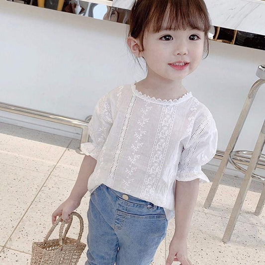 Girls' Summer Dress Girls' Shirt Loose Version 1-8 Years Old Children's Short Sleeve Shirt