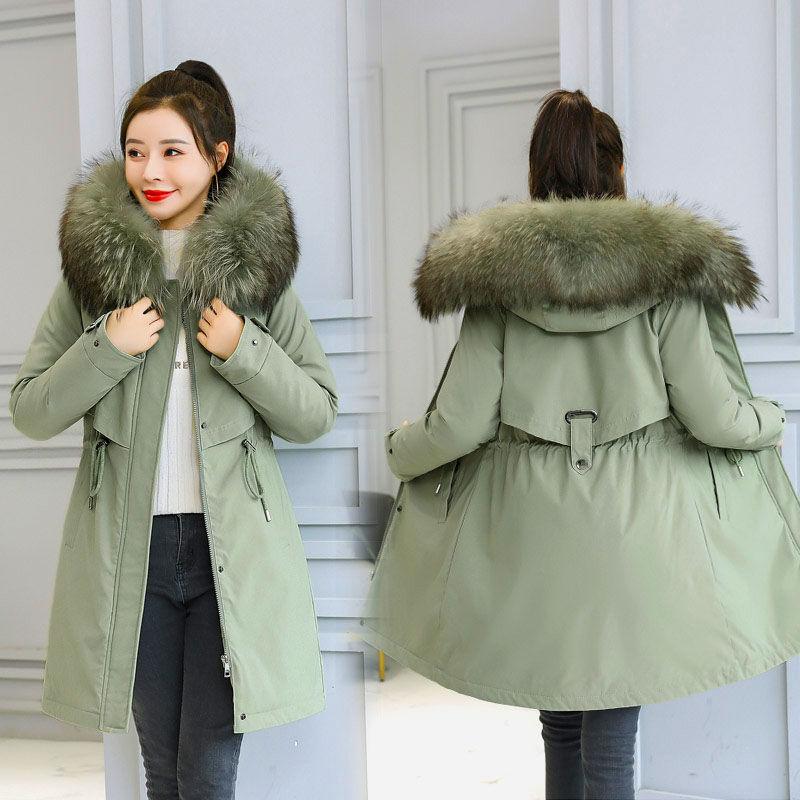 Pai Overcome The Padded Coat Women's Mid-length Plus Size Thick Warmth-keeping Slim-fitting Cotton-padded Jacket Plus Velvet Windshield Cotton Jacket