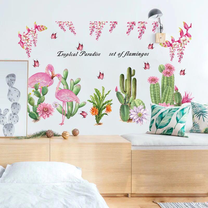 Cactus green plant animal flower wall stickers Nordic bedroom background decorative wallpaper PVC