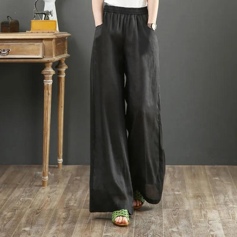 Retro Literary Loose Cotton and Linen Trousers Women's Large Size Elastic Waist Wide Leg Pants Large Trouser Legs Skirt Pants