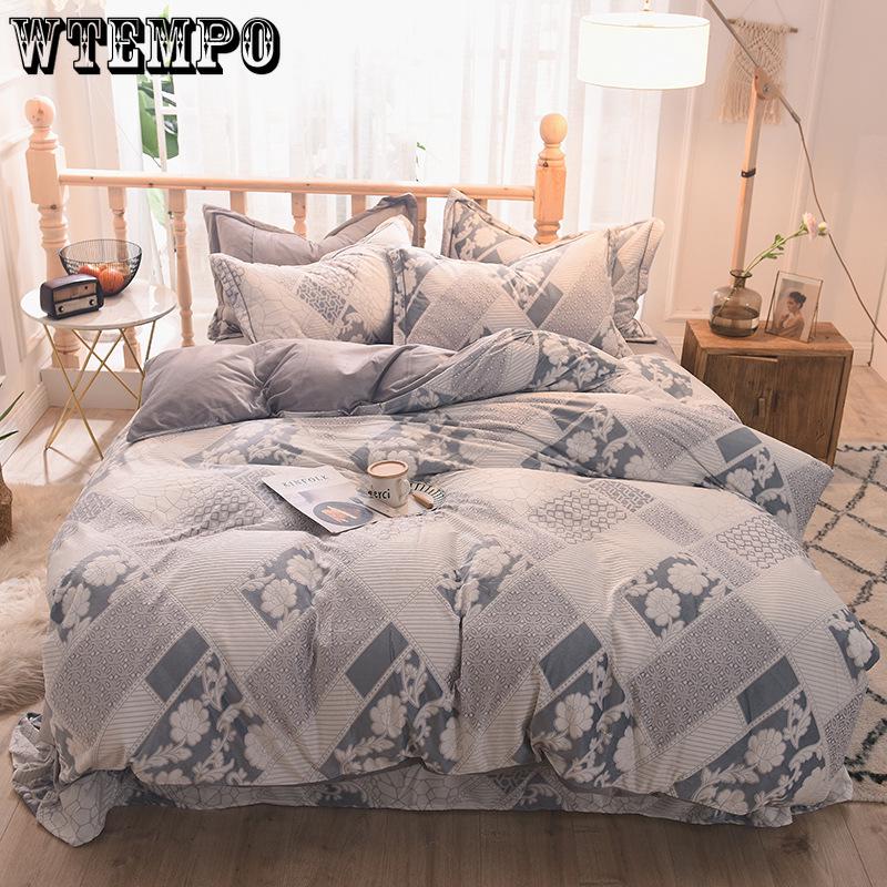 5D Carved Velvet Four-piece Crystal Velvet Warm Quilt Cover Sheets Thick Warm Velvet 4Pcs Set