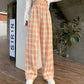 Women Wide Leg Pants  Spring Summer Female High Waist Loose Casual Plaid Chiffon Pant Long Trousers Streetwear Plus Size 4XL