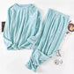 Women's Velvet Pajamas Set Thickened Oversize 6XL Warm Suit Long-sleeved Round Neck Vertical Striped Homewear Out Wear Loose Pajamas Two-piece Set