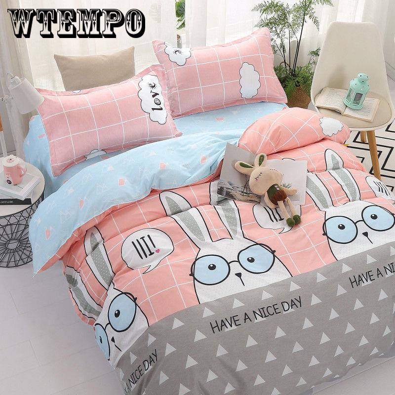 4Pcs Concise Bedding Set Duvet Cover Sets Linen Bed Sets Rose Include Bed Sheet