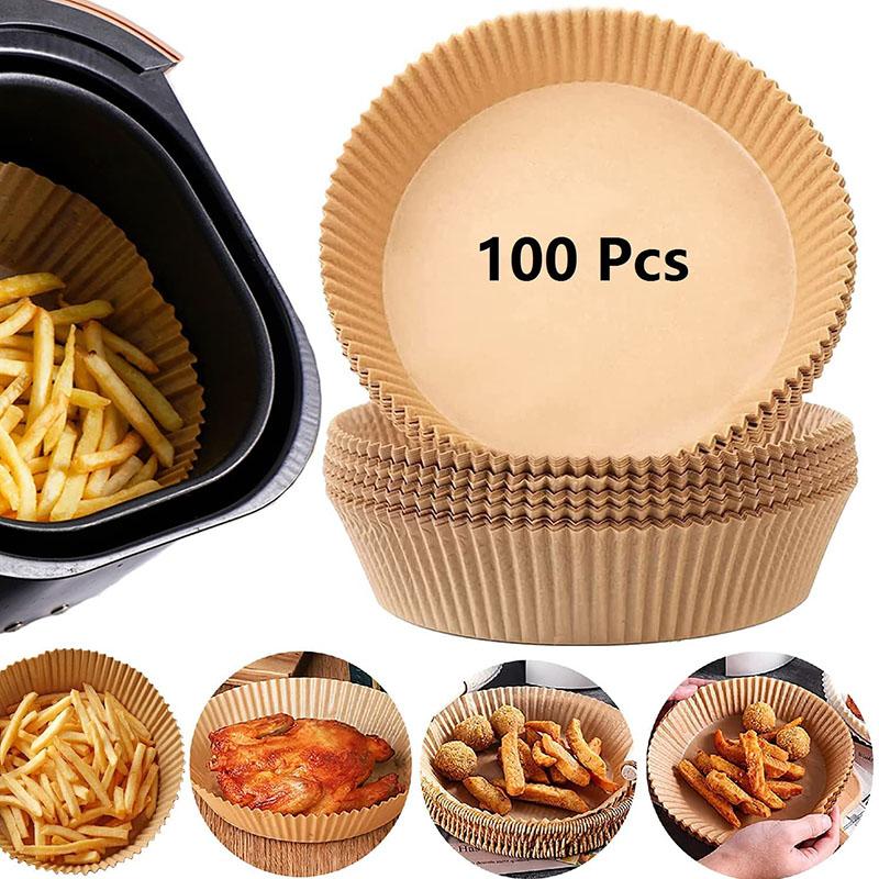 100PCS Non-stick Disposable Air Fryer Liners, Baking Paper for Air Fryer Oil-proof, Water-proof, Food Grade Parchment for Baking Roasting Microwave