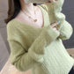 V-neck Sweater Women Spring and Autumn Loose Short Bottoming Shirt Solid Color Stitching Bottoming Blouse Women Pullover